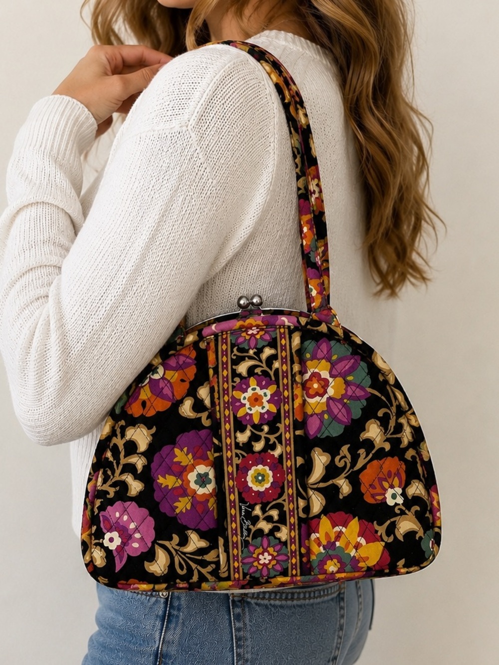 Vera Bradley Bowler Kisslock Satchel Mod Floral Pink Retired Vintage